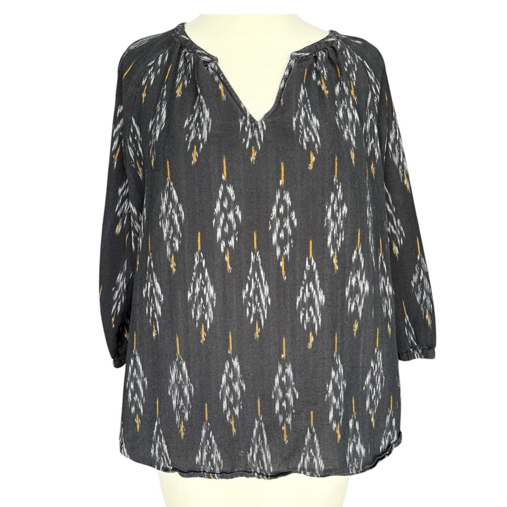 Pure Jill J Jill Womens Small Shirt Ikat Print Blouse 3/4 Sleeves Peasant Boho